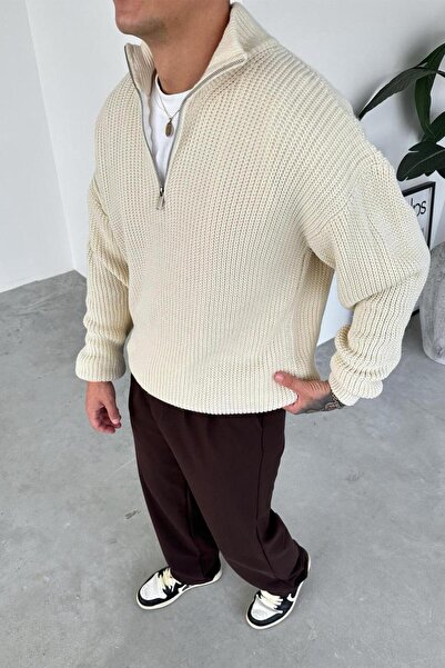 HAFKAGİYİM Крем'овий светр з напівзастібкою та коміром