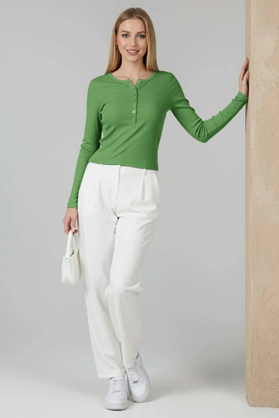 Aychashop Snap Detailed Blouse Green T4343