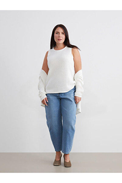 LC Waikiki Ecru Plus Size Crew Neck Women's Knit Sweater