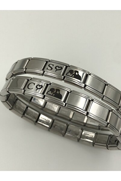 fmaccessoriess Kişiye Özel Resimli İsimli Harfli İtalyan Charm Anı Çelik Çift Bilekliği (2 ADET) KUTULU