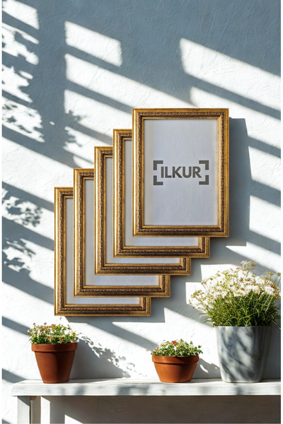 ilkur A4 Size (21X30) cm Classic Cut Classic Motif Flat Glass Frame Five Pieces
