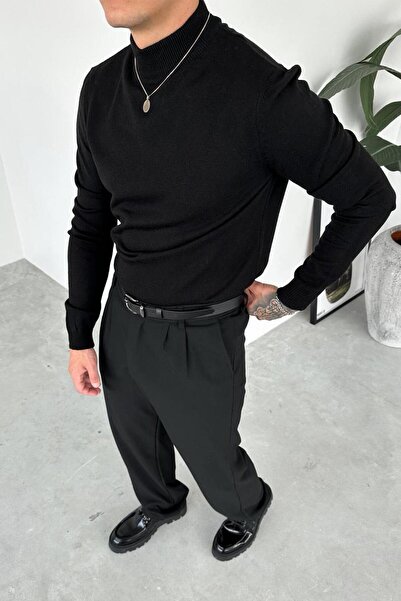 HAFKAGİYİM Black Basic High Neck Relaxed Knit Sweater