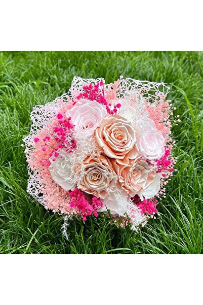 velve Ανθοδέσμη Νύφης Αναστασία από φυσικά κρυογενικά τριαντάφυλλα, λευκό, ρο...