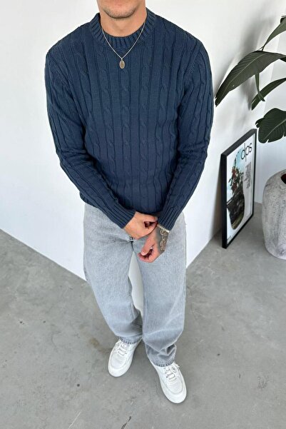 HAFKAGİYİM Indigo Knit Pattern Relaxed Knitwear Sweater