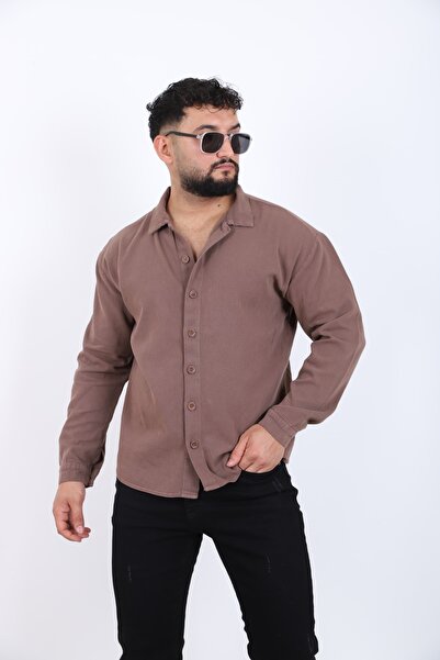 MYRAB DENİM Cămașă cu mânecă lungă pentru bărbați, maro, oversize