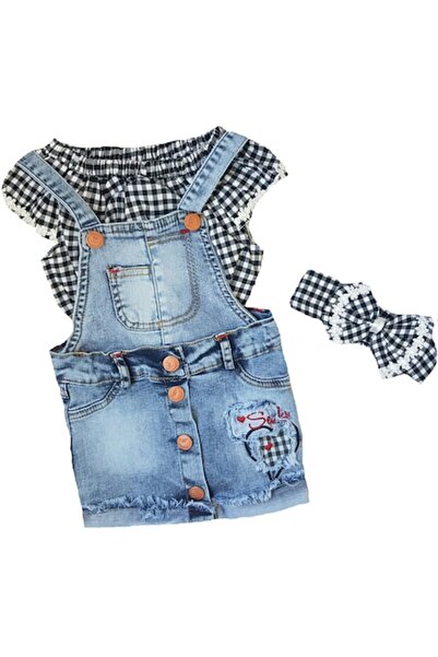 Sealy Compleu din 3 piese, sarafan denim, varsta 4 ani, 104 cm, Negru/Alb