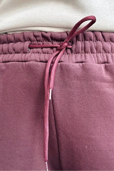 Kombinazon İlay Burgundy Tracksuit with Waist Tie Detail