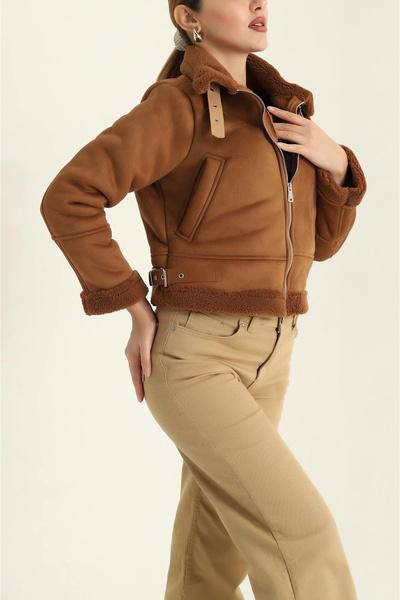 NOXS Палто от велур с подплата от таби кожа