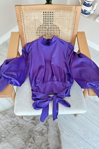 Kombinazon Tagi Balloon Sleeve Satin Purple Tunic