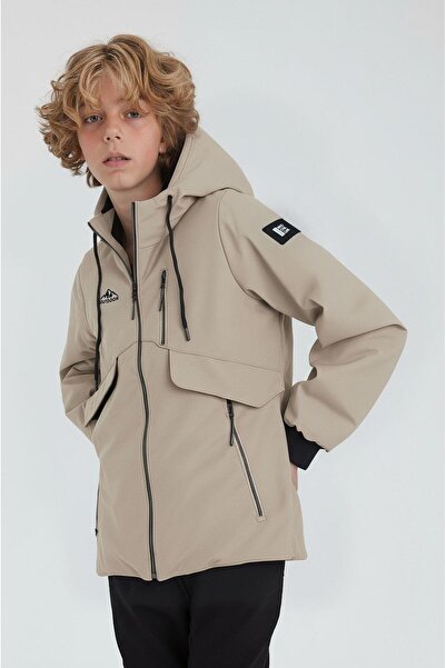 SİVAİST Palton cu glugă pentru băieți, crem, hidrofug pentru exterior – rezis...