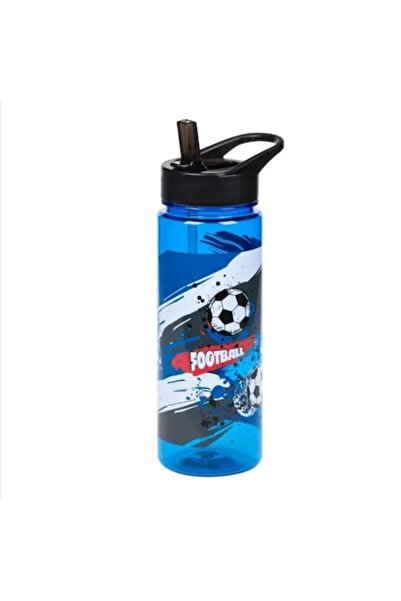 OEM Blue plastic water bottle with flip-top, football design, 650 ml (7x21 cm)