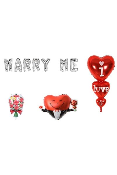 OEM Marry Me Balloon Set, Cake Topper Gift, 11 pcs, Silver