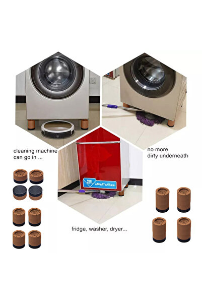 TİNEKE Beyaz Eşya Ayağı Çamaşır Makinesi Mobilya Titreşim Önleyici Kaydırmaz 3.5 Cm Yükseltici 4 Lü KAHVE