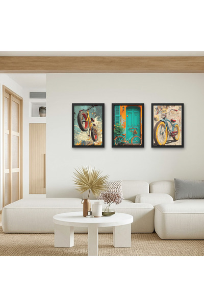 RS JANTİ STORE Set de 3 cadru decorativ din lemn cu tematică biciclete - Street Art Vintage Poster Painting Retro 20x30