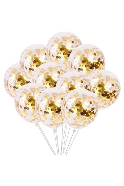 OEM Set 5 baloane latex transparente cu confetti, ESB, 30 cm, Auriu