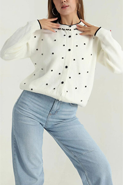 Butik Şenel Πλεκτή ζακέτα με λεπτομέρειες από πέτρα και κουμπιά