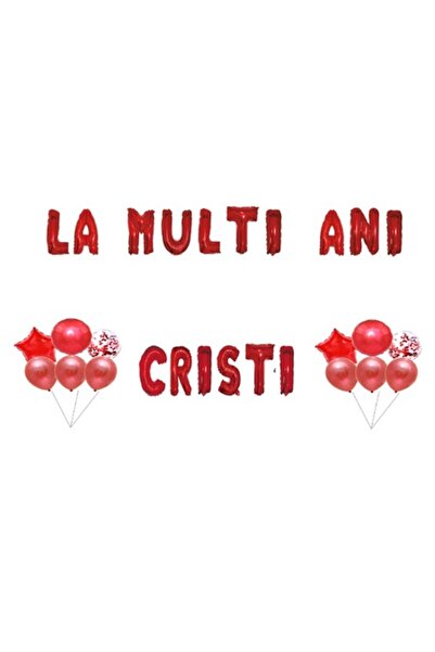 OEM Set baloane „La mulți ani Cristi”, Decor tort, Roșu, 35 buc
