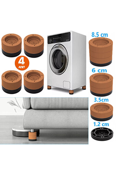 TİNEKE Beyaz Eşya Ayağı Çamaşır Makinesi Mobilya Titreşim Önleyici Kaydırmaz 3.5 Cm Yükseltici 4 Lü KAHVE