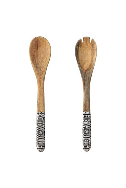 OEM Set de 2 tacâmuri de bucătărie din lemn (furculiță și lingură) cu model e...