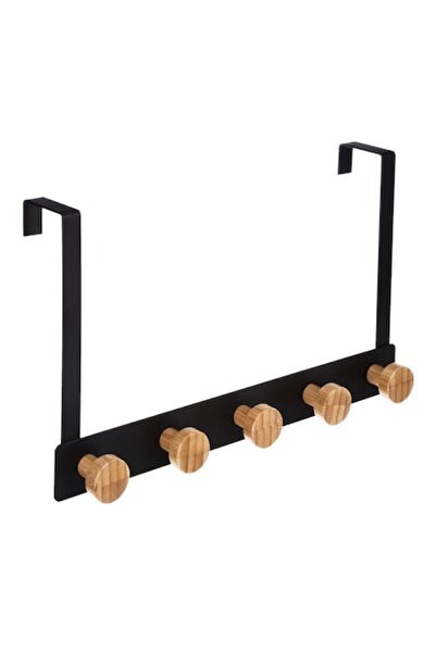 5five Simple Smart Cuier usa/perete, 5 carlige, negru, metal si bambus, 33 x ...