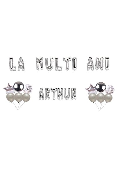 OEM Set Baloane La multi ani Arthur, Cake topper, Argintiu, 35Buc
