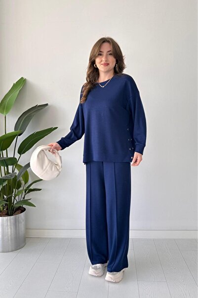 MaziButik Çimalı Snap Fastener Double Suit Navy Blue