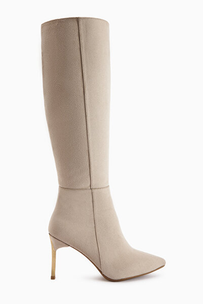 İncimoda Cizme cu toc auriu pentru femei, cu fermoar, până la jumătatea gambei