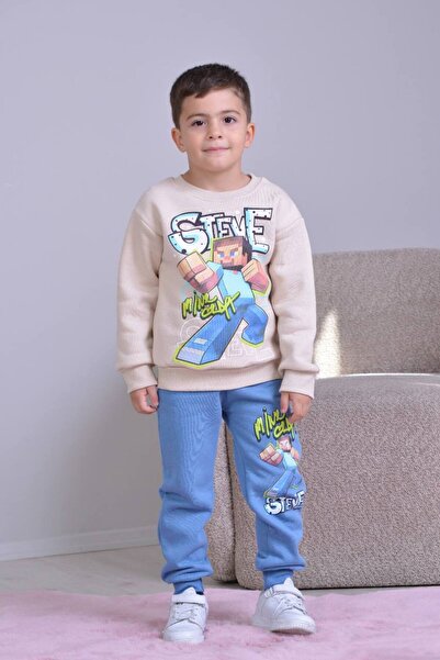 Yağmur Giyim PJK3İ Set de trening pentru băieți, 100% bumbac, cu model Minec,...