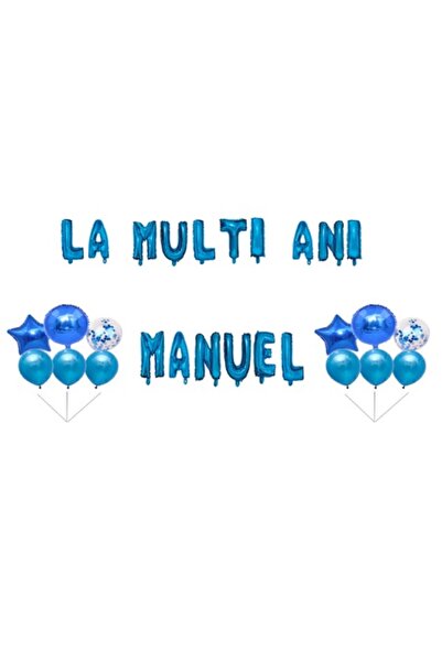 OEM Set Baloane La multi ani Manuel, Cake topper, Albastru, 35 Buc