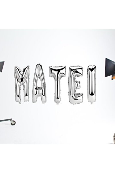 OEM Set Baloane Litere Nume Matei, Argintiu, 40Cm