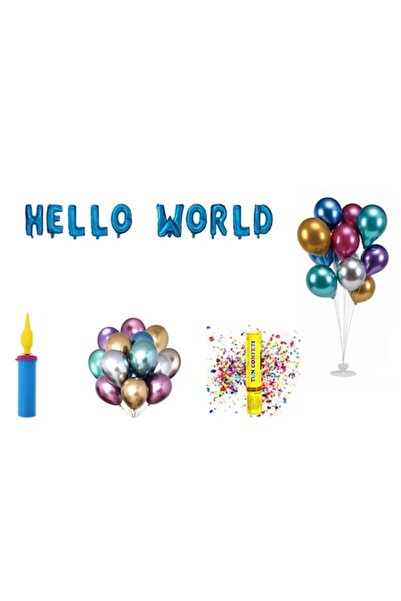 OEM Set Baloane Hello World , Cake Topper Cadou , 71 Buc , Albastru