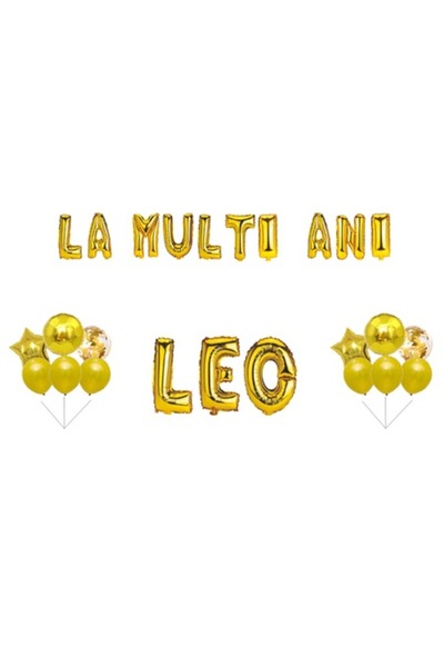 OEM Set Baloane La multi ani Leo, Cake topper, Auriu, 35 Buc
