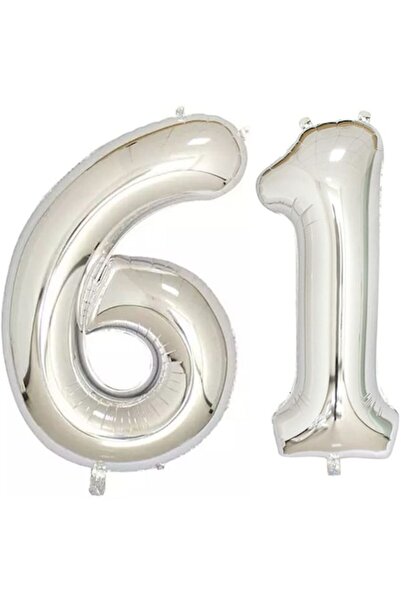 OEM Set 2 baloane folie cifra, ESB, Argintiu, aniversare 61 ani, 100 cm