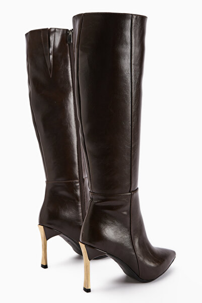 İncimoda Kadın Fermuarlı Diz Altı Boy ALTİN Topuklu Çizme