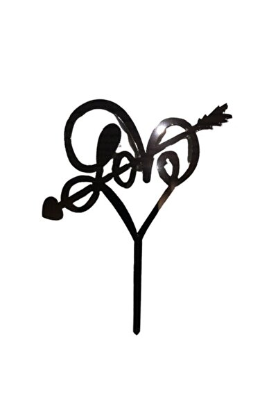 OEM Decor pentru tort Love, model inimă cu săgeată, negru, 13x14cm