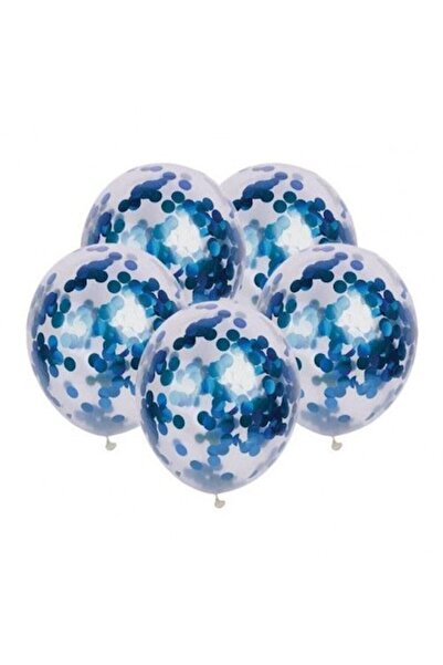 Baloane Sofia Set 5 baloane latex, transparente cu confetti albastre, 30 cm