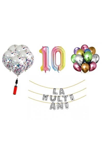 OEM Set baloane, 33 piese, „La mulți ani” aniversare 10 ani, număr folie 101 ...