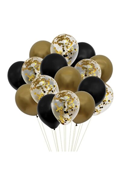 zola Balloon set, Zola®, gold / black, 16 pieces, with gold confetti