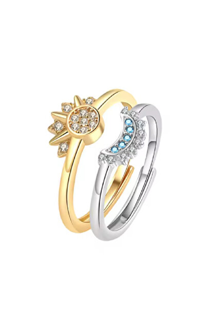ZETCONCEPT Zet Style Cosmic Sparkle: Moon and Sun Ring Set
