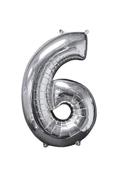 PROCART Balon folie gigant numărul 6, ProCart®, înălțime 100 cm, petrecere, culoare argintie