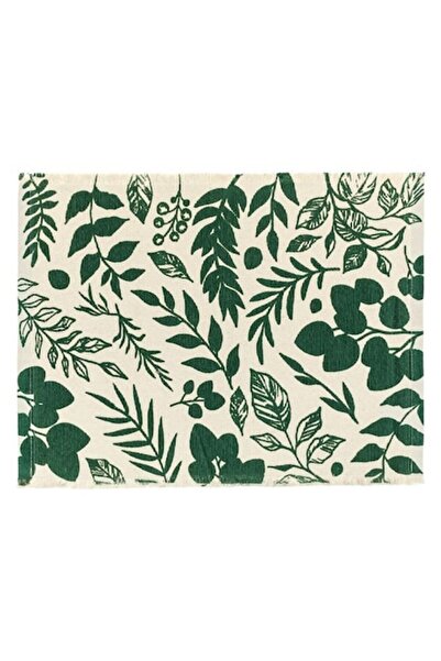 OEM Suport de masă, bej, cu model frunze verzi, bumbac, 42 x 30 cm