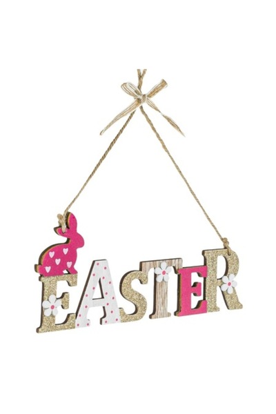 OEM Decorațiune de Paște suspendată din lemn - Iepurași de Paște cu sclipici ...