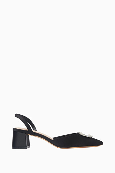 NASS حذاء تمارا 45 بكعب عالٍ أنيق وراقي من الساتان مع بروش كريستالي، تصميم سلينجباك