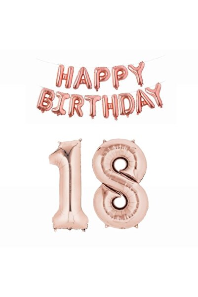 Baloane Sofia Set baloane folie cifra 18, rose gold 100 cm, plus set Happy Bi...