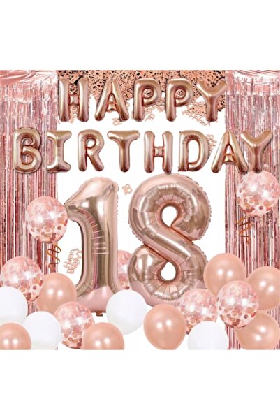 Doup Σετ μπαλόνια για επέτειο 18 ετών, Doup, λατέξ, ροζ χρυσό και λευκό