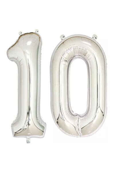 OEM Set de 2 baloane folie cu numere, argintii, aniversare de 10 ani, 100 cm