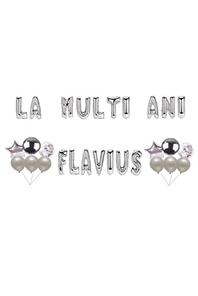 OEM Set Baloane La multi ani Flavius, Cake topper, Argintiu, 35Buc