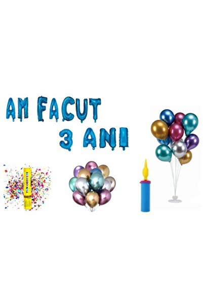 OEM Birthday Balloon Set 3 Years - 'I Am 3' - Blue - 61 pcs