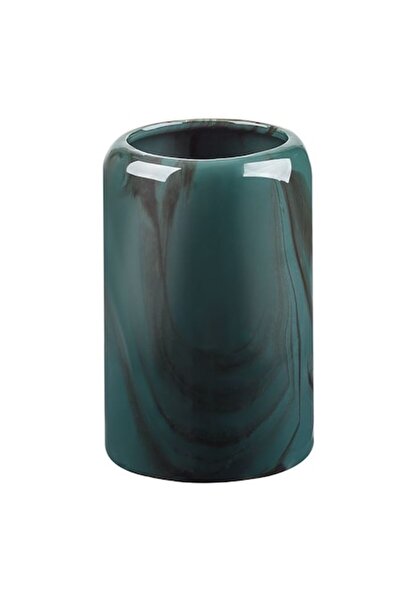 OEM Round ceramic toothbrush holder green marble ø7.5x12.5cm