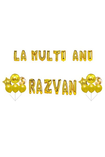 OEM Set Baloane La multi ani Razvan, Cake topper, Auriu, 35Buc